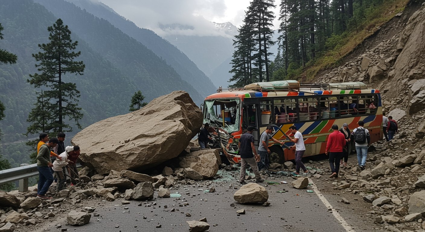 Rocks Fall on Bus on Rampur-Shimla Road in Himachal; 2 Female Tourists Dead; Many Passengers from UP, Maharashtra, Kerala Injured