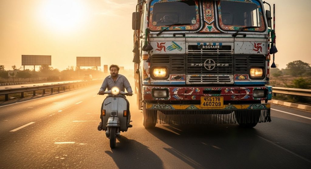 Yamraj on leave: Truck appears before scooter rider on highway, then a miracle happened!
