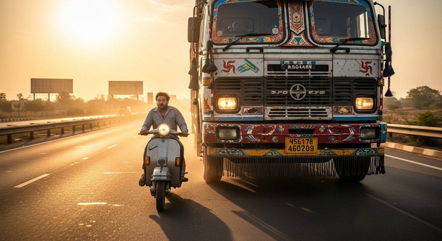 Yamraj on leave: Truck appears before scooter rider on highway, then a miracle happened!
