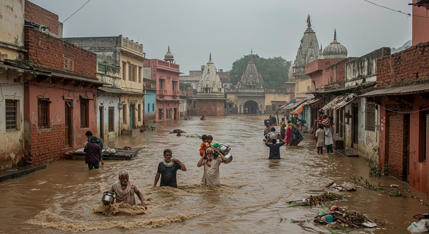 Yamuna's Devastating Form in Vrindavan: Kalindi Breaks Record Again; Waist-Deep Water Enters Homes, Public Life Disrupted