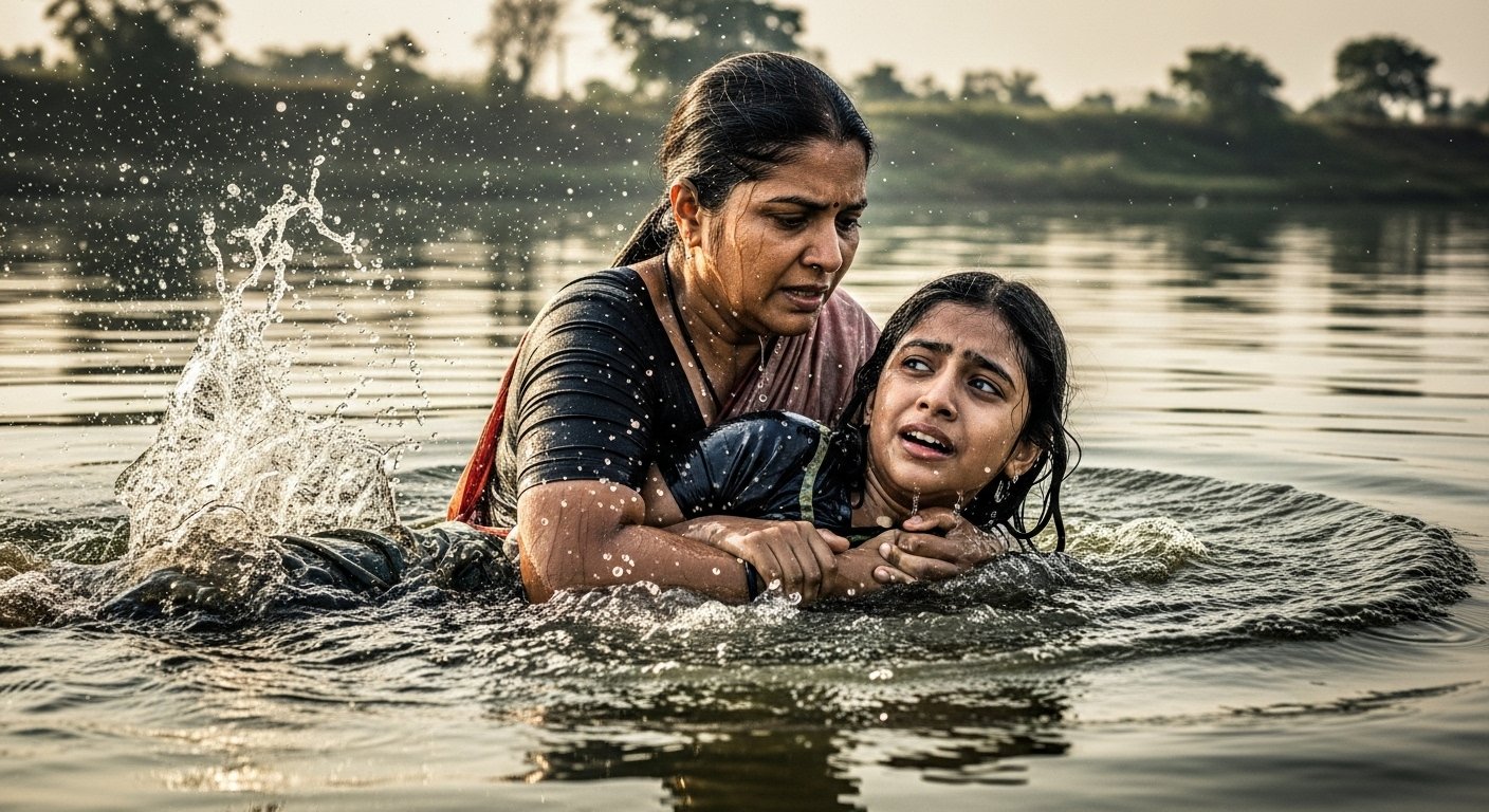 11-Year-Old Girl Drowning in Water, Woman Risks Life to Save Her; Bravery Video Goes Viral!