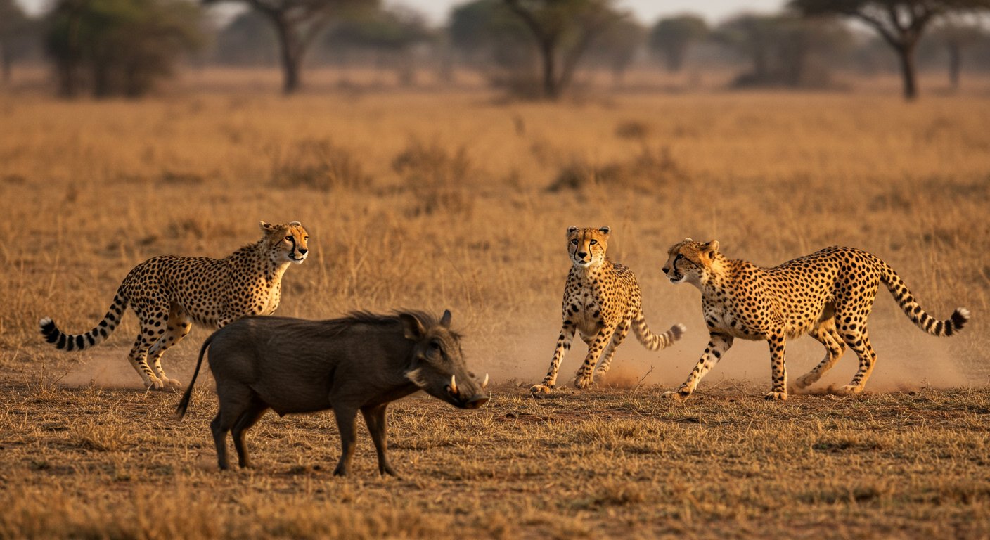 Viral Video: A tiny wild boar chased away 3 ferocious cheetahs, leaving onlookers astonished!