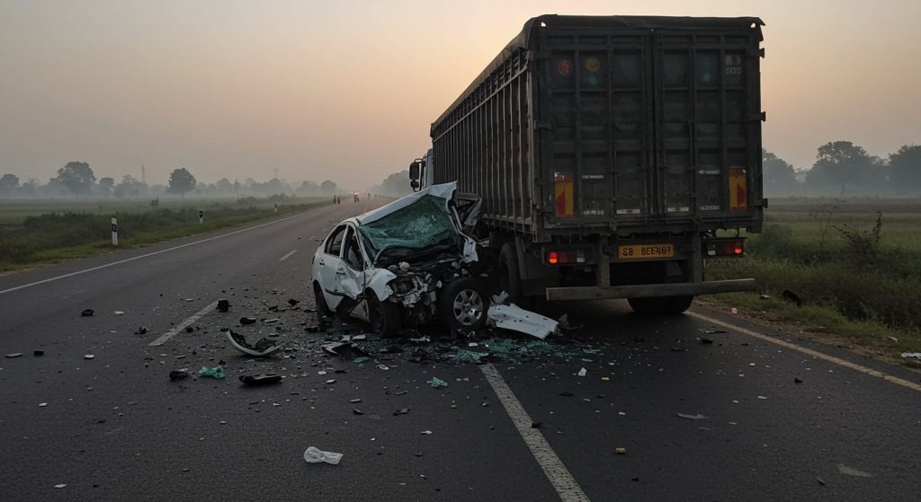 Horrifying Accident in Muzaffarnagar: Car Crashes Into Parked Truck, 6 Members of Same Karnal Family Dead