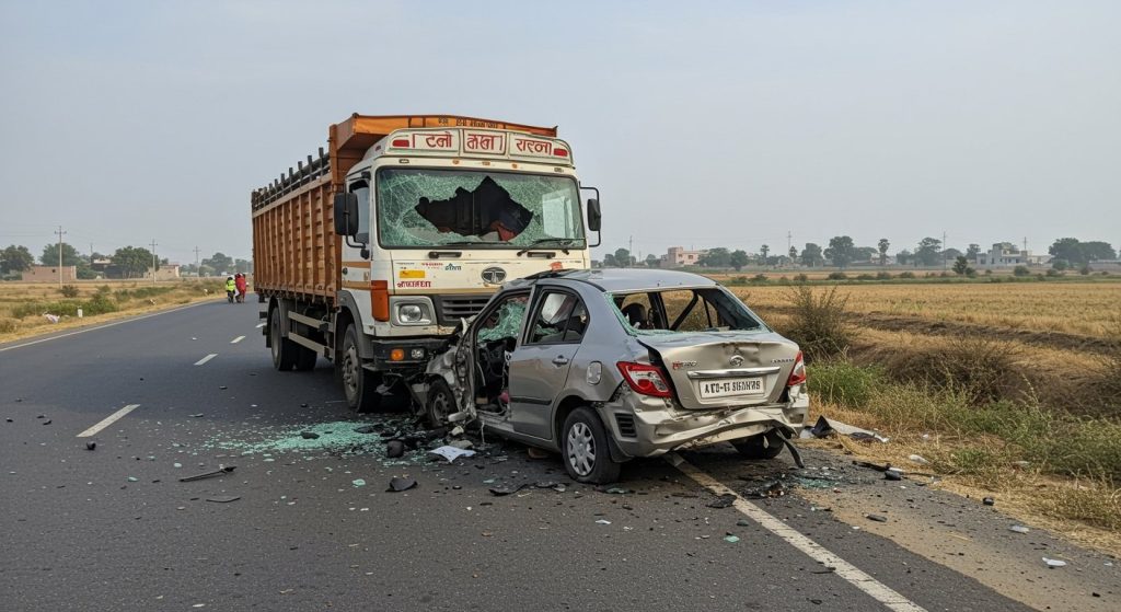 Tragic Road Accident in Muzaffarnagar: Six Members of Same Family from Karnal Killed in Massive Truck-Car Collision