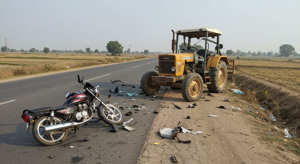 Horrific Accident in Banda: Uncle, Nephew Among Three Tragically Killed in Bike-Tractor Collision; Ignoring Rules Proves Fatal