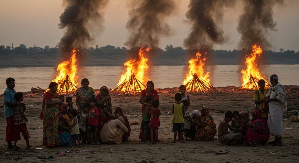 Idol Immersion Turns Tragic: Five Pyres Burned Simultaneously, Wailing Children Lost Father; A Heart-Rending Scene