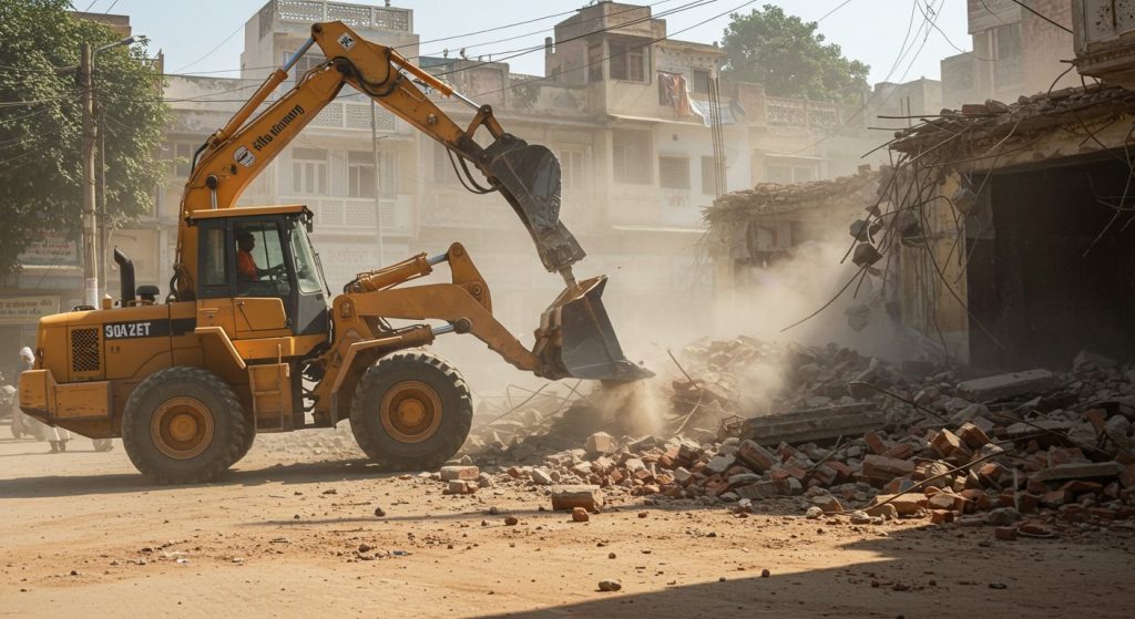Agra: Encroachment on Government Land Proved Costly, Municipal Corporation Bulldozer Demolishes Illegal Construction in Moments