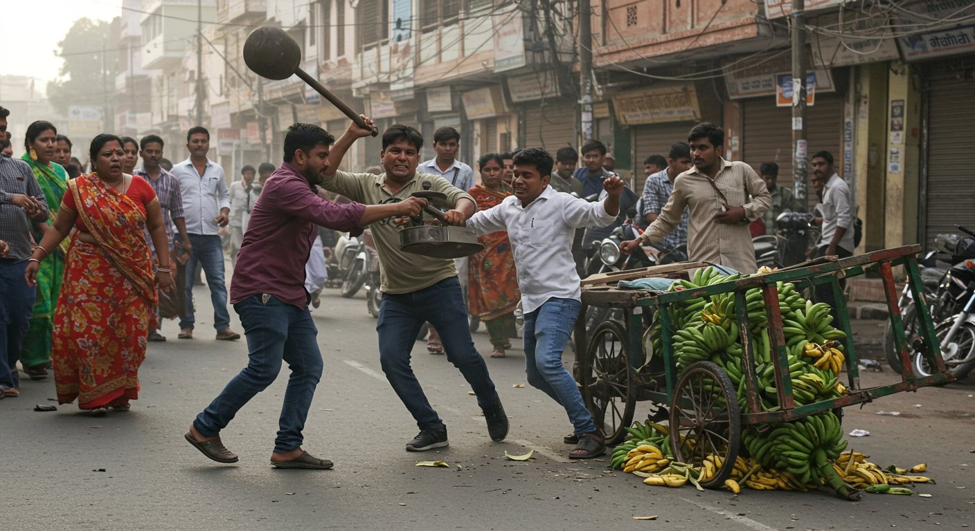आगरा: केले के ठेले पर भयंकर झगड़ा, बांट-तराजू बने हथियार, सड़क पर मारपीट का वीडियो वायरल