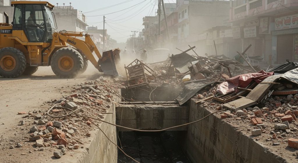 Major Action on Encroachment in Agra: Dhaba Built on Drain Demolished, Municipal Corporation's Bulldozer Roars