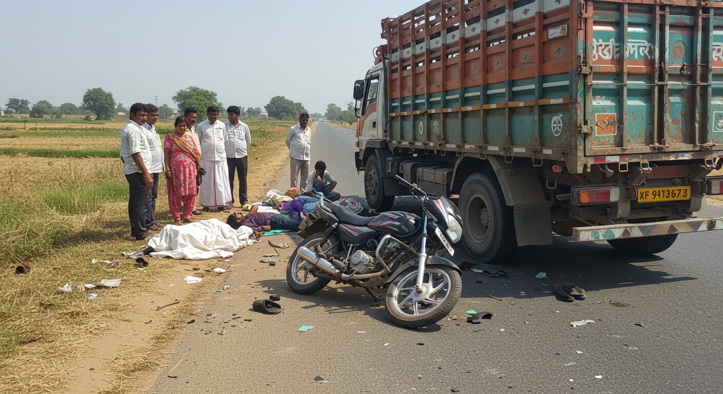 अलीगढ़ में भीषण सड़क हादसा: ओवरटेक करते समय बाइक का हैंडल ट्रक में फंसा, दो की दर्दनाक मौत, एक गंभीर घायल