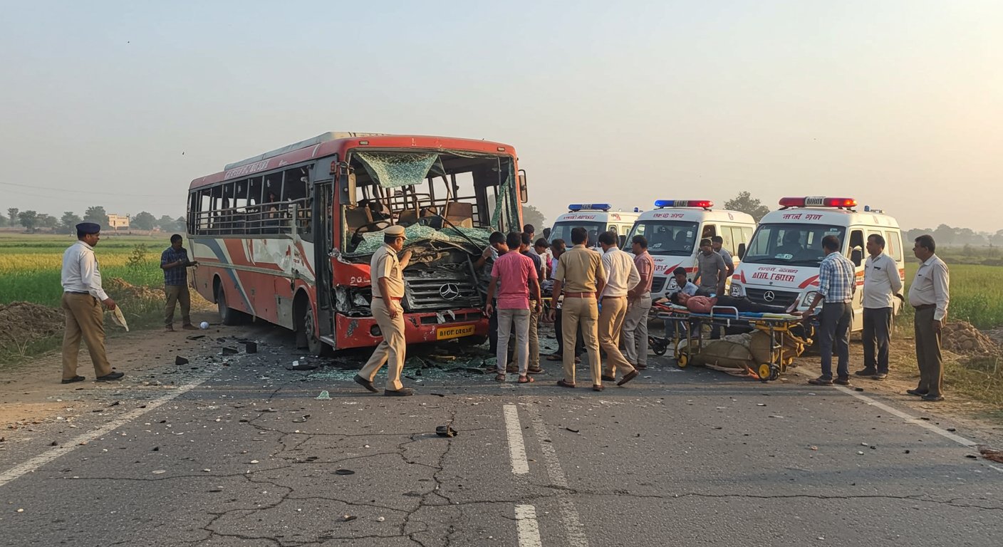 अलीगढ़ में भीषण सड़क हादसा: रोडवेज बस और ट्रैक्टर ट्रॉली की टक्कर, 11 घायल, 4 की हालत गंभीर