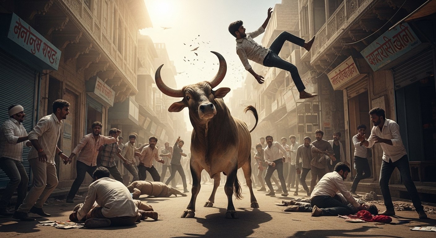 अलीगढ़ में सांड का खूनी तांडव: दो की मौत, कई घायल; युवक को सींग पर उछालने का वीडियो वायरल