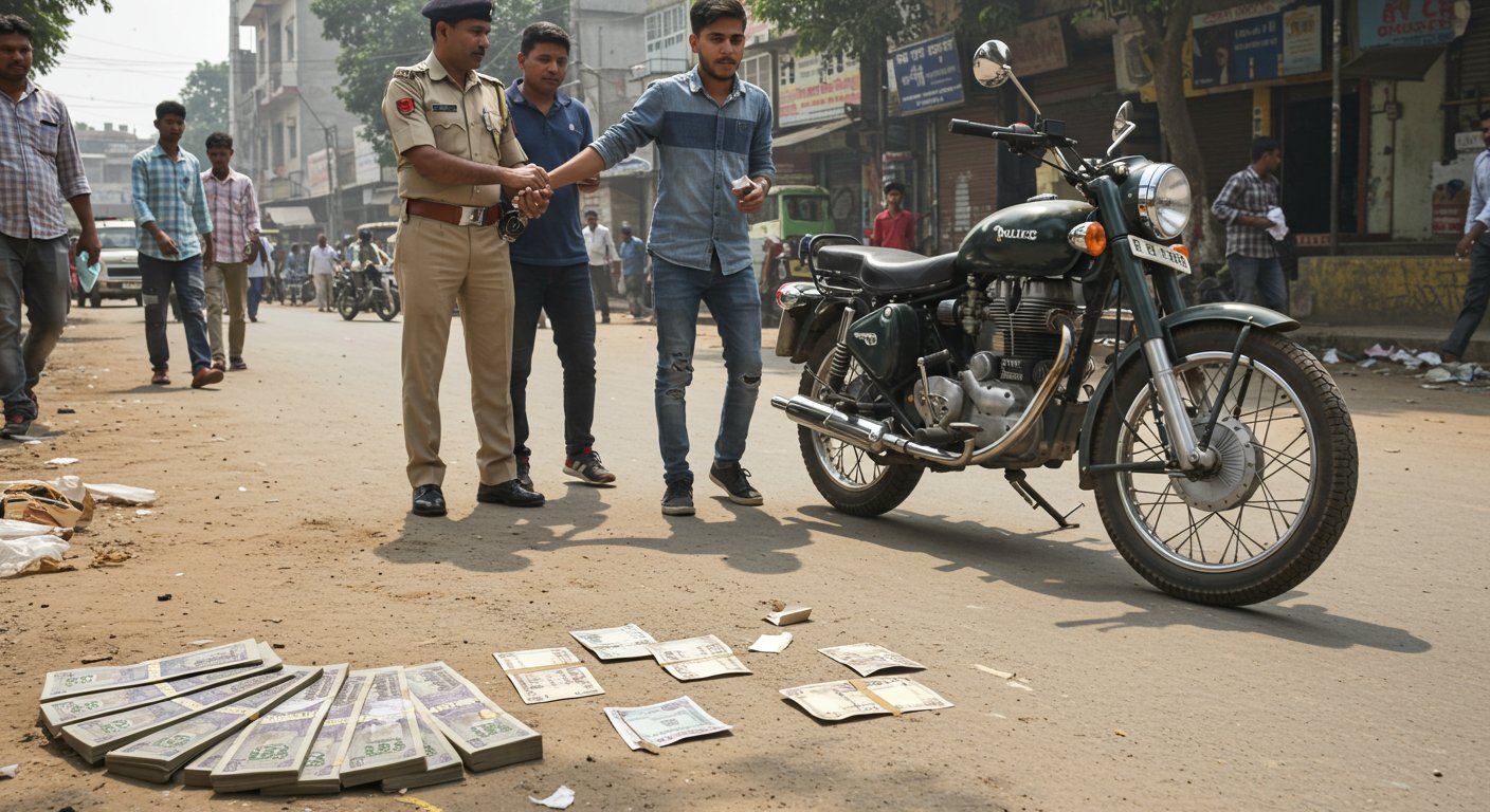 अलीगढ़: पुलिस लिखी बुलेट पर आए, नकली 500 के नोटों की छह गड्डियों संग एक धराया, दूसरा भागा!
