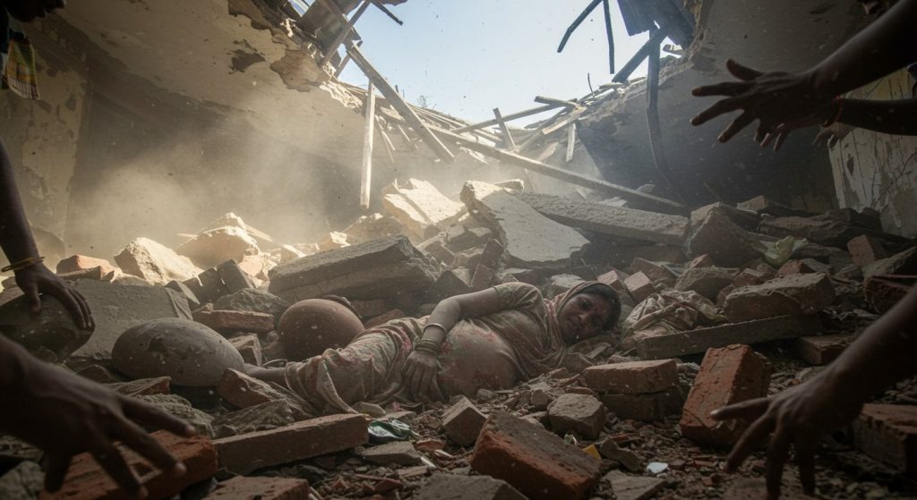 Aligarh: Pregnant woman buried under debris after roof collapse, referred to Aligarh in serious condition.
