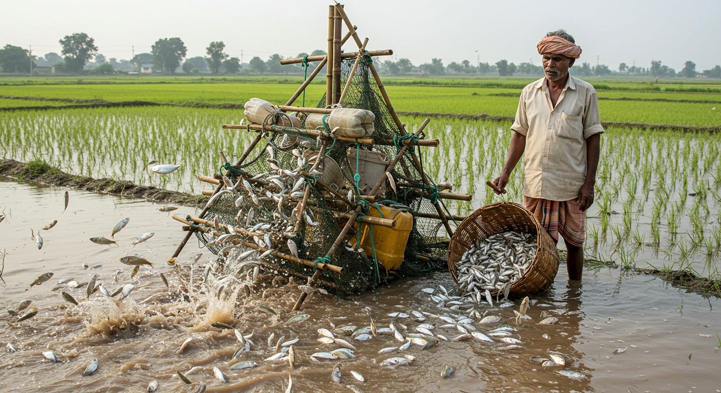 खेत में किसान का गजब का इंतजाम: देसी जुगाड़ से पकड़ीं सैकड़ों मछलियां, तरीका देख दंग रह गए लोग!