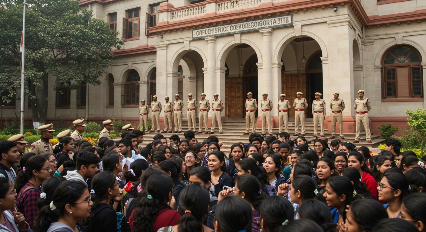 एएमयू में सीएम की तस्वीर वाली पट्टिका हटवाने पर हंगामा, छात्र कलेक्ट्रेट पहुंचे, पुलिस ने मांगा जवाब