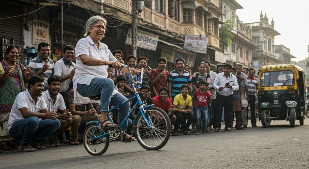 'Stunt Queen' Auntie Goes Viral! Shocks Everyone Riding Unique Cycle on Road