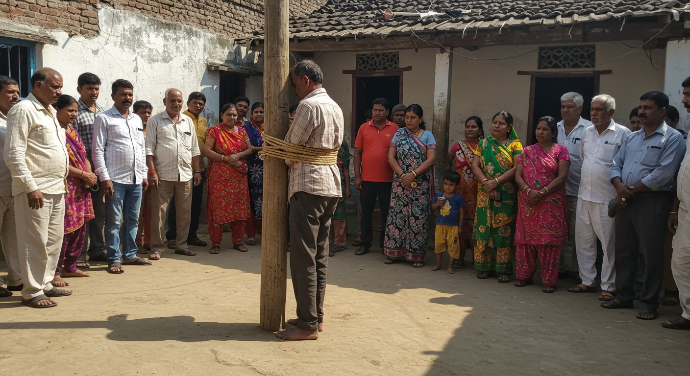 औरैया: ससुराल में पति को खंभे से बांधने का वीडियो वायरल, एक पर शांतिभंग का चालान