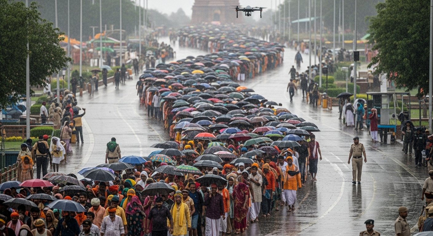 अयोध्या: भारी बारिश में भी नहीं डिगी रामभक्तों की आस्था, परिक्रमा पथ पर ड्रोन और एटीएस की कड़ी निगरानी