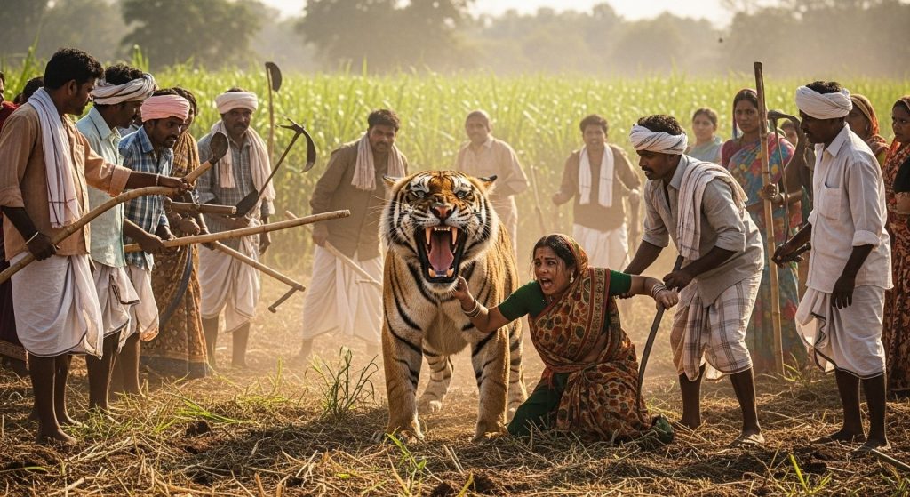 Fierce Tiger Attack in Bahraich: Villagers Save Woman's Life in Field, Man-eater Roared for an Hour