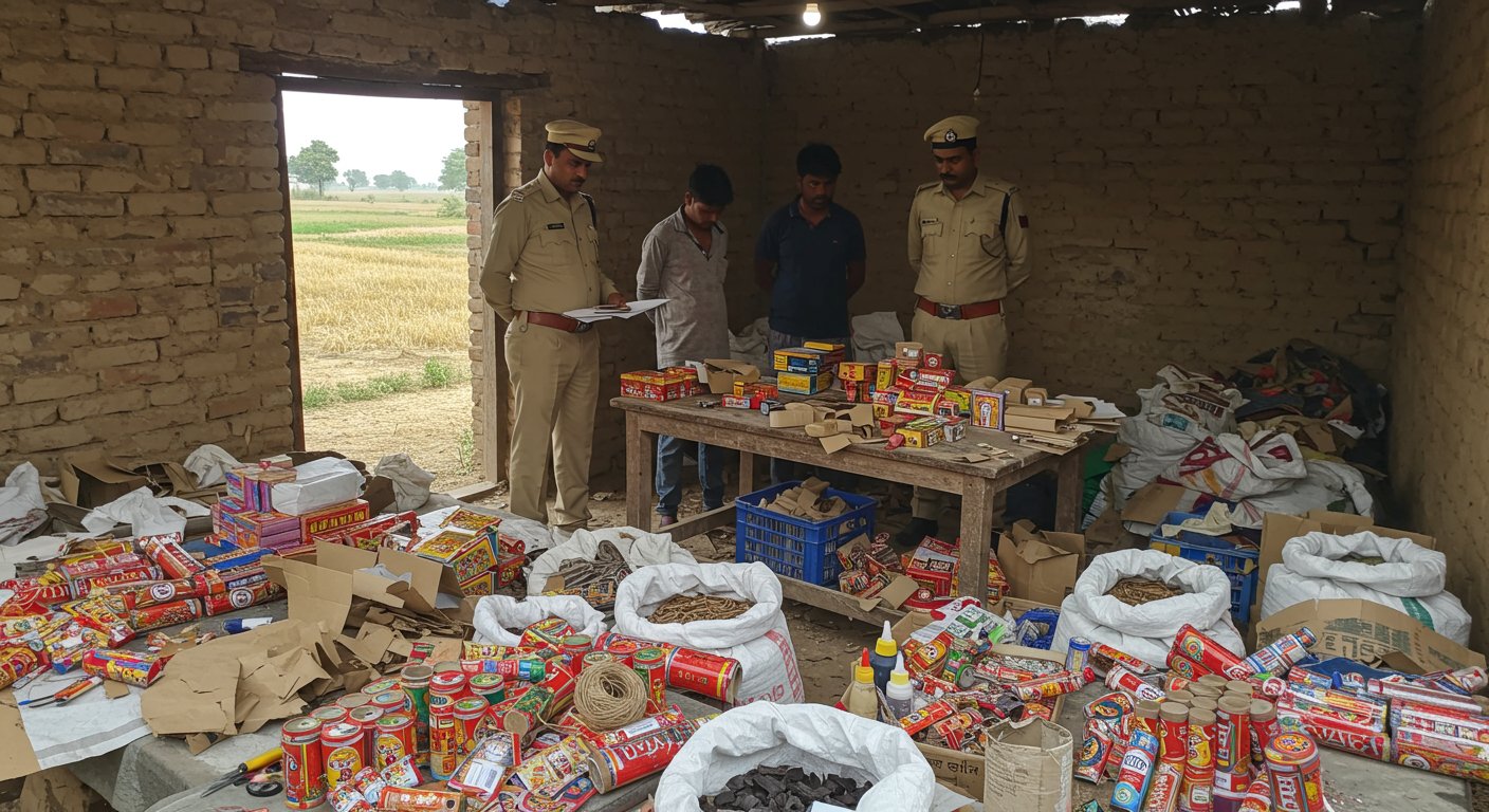 बांदा में खेत के कमरे में चल रही थी अवैध पटाखा फैक्ट्री, 2 लाख का माल बरामद, 2 लोग गिरफ्तार