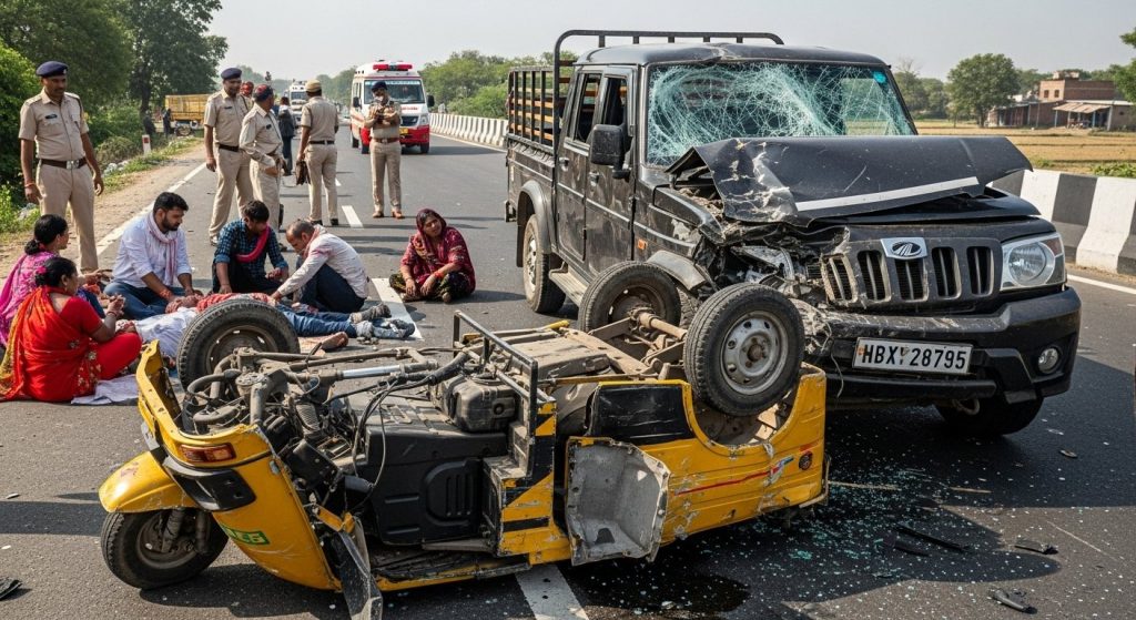Death's Rampage on Barabanki Highway: Horrific E-rickshaw-Pickup Collision, One Dead, Seven Injured