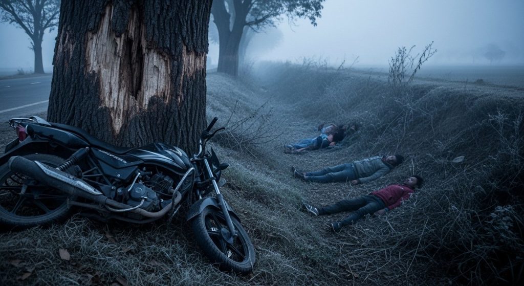 Bareilly: Horrific Accident as Speeding Bike Hits Tree, Two Baheri Youths Killed; Bodies Lay in Ditch Overnight