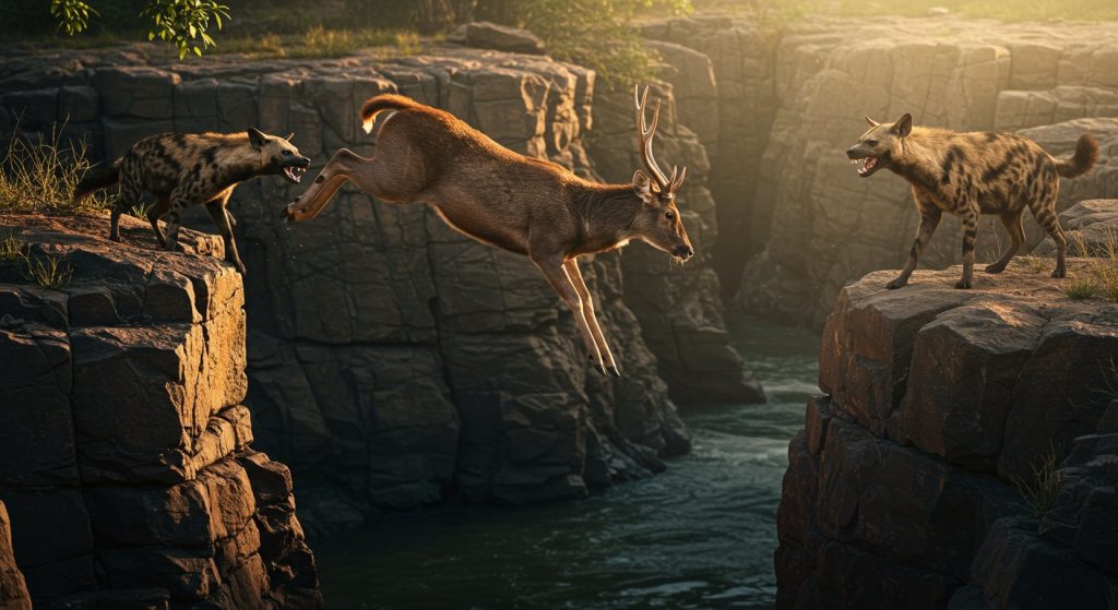 Life-or-Death Battle: Deer Jumps Off Cliff to Escape Hyena, Video Goes Viral!