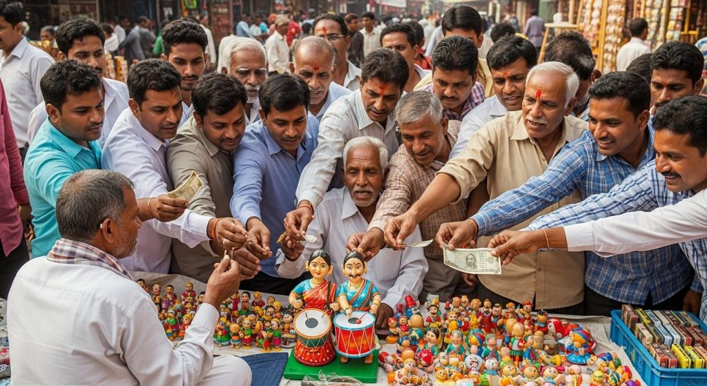 'Drum Wali Bhabhi' is creating a sensation in the market, with a crowd of men flocking to buy for just 5 rupees!