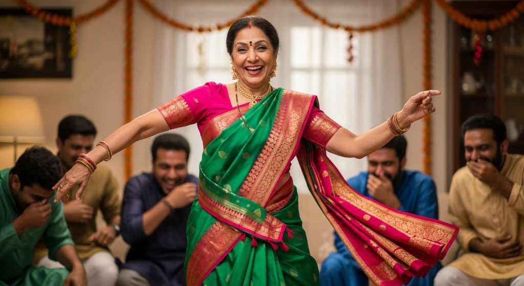Aunty's sensational dance in a saree took the internet by storm, leaving viewers rolling with laughter!