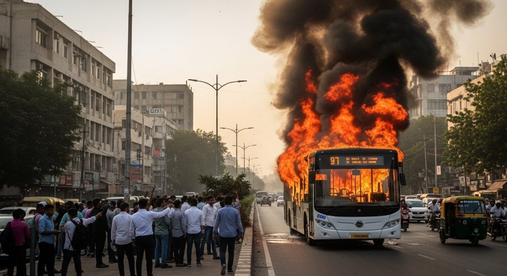 Massive Fire in Moving City Bus in Delhi; All 40 Passengers Miraculously Evacuated Safely