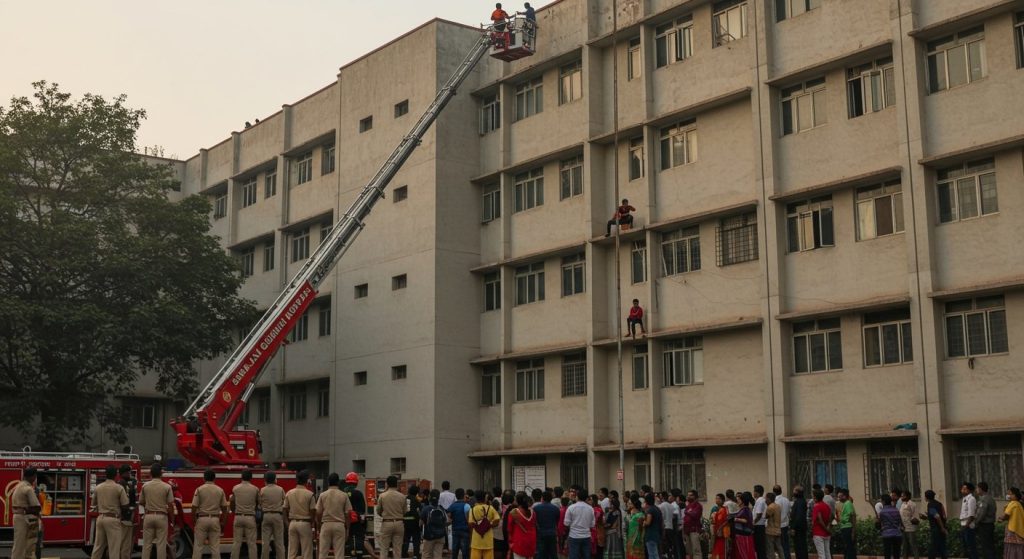 Tense Situation at Sanjay Gandhi Hospital: Man on Multi-Storey Building Ledge, Safe Rescue Efforts Underway
