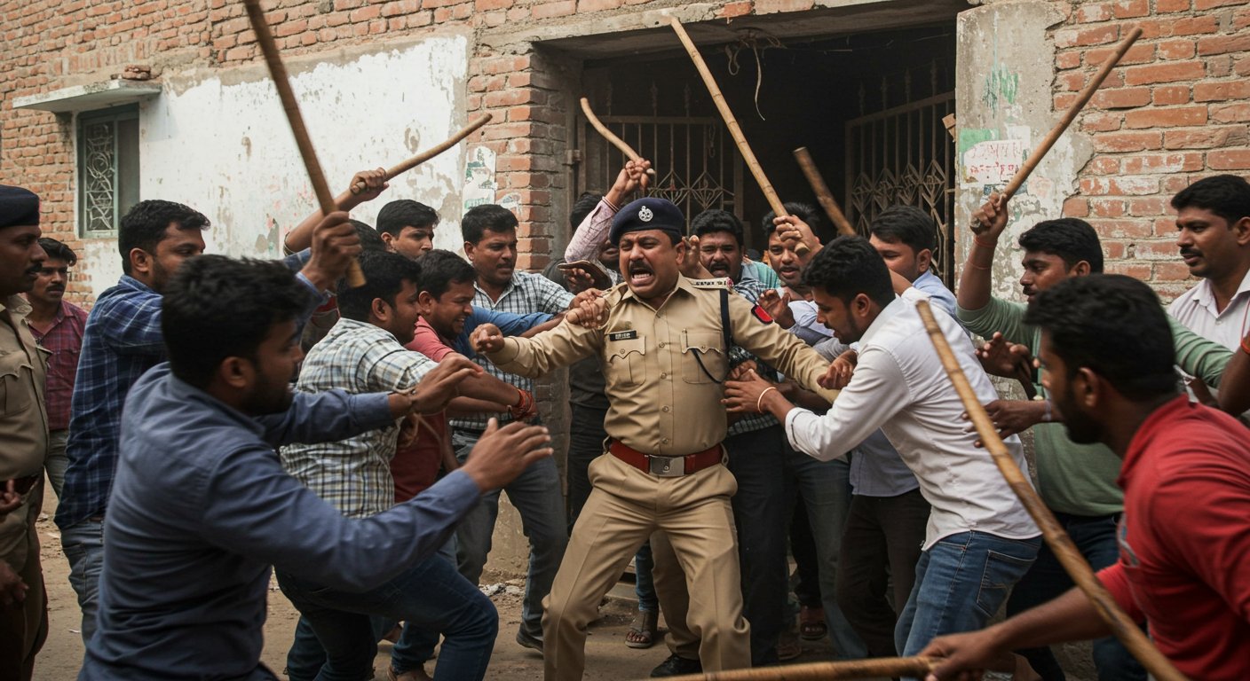 बिजनौर में पुलिस टीम पर जानलेवा हमला: हिस्ट्रीशीटर के परिवार ने लाठी-डंडों से पीटा, फाड़ी वर्दी