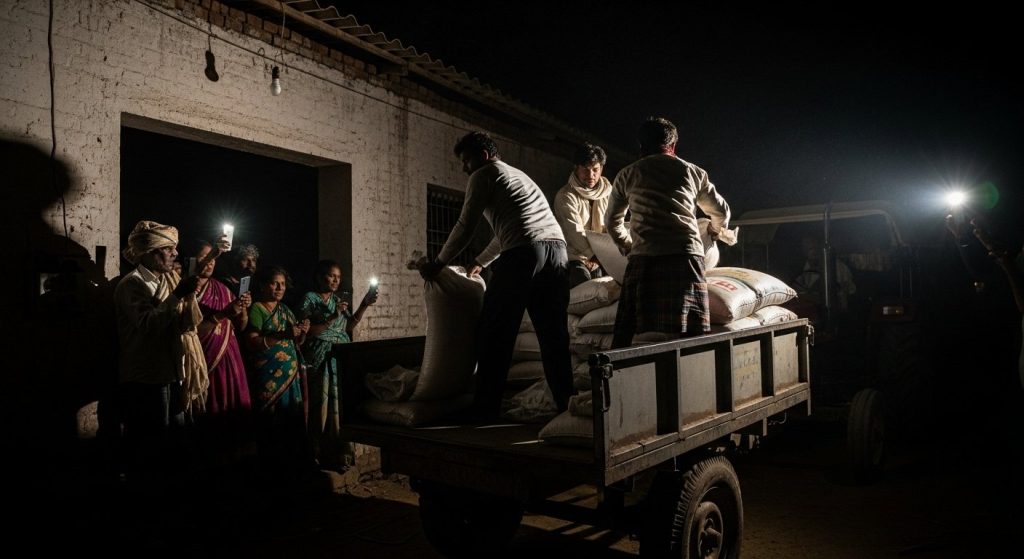 DAP Black Marketing Busted: Villagers Caught Loading Fertilizer in Trolleys at Cooperative Society at Night, Video Viral
