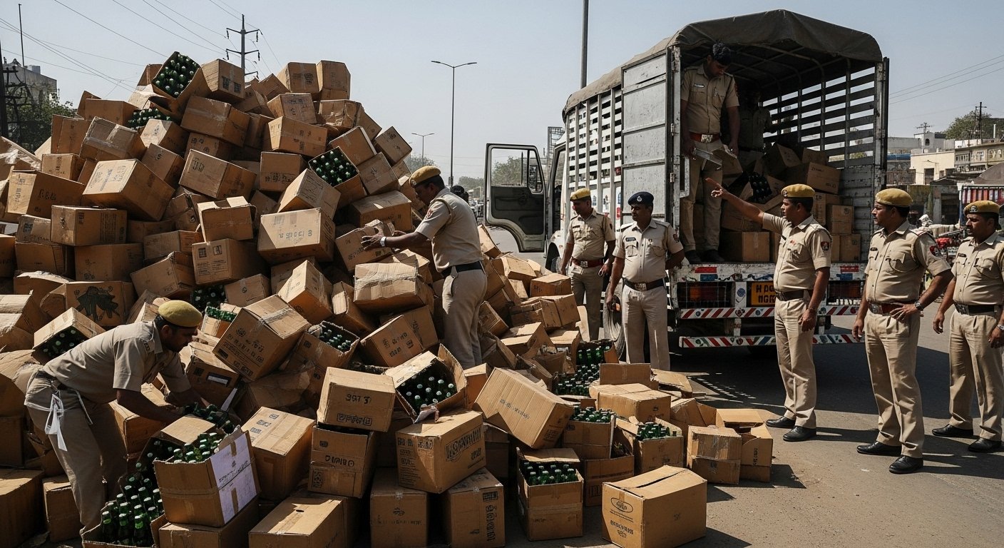 बिहार चुनाव के लिए जा रही 25 लाख की शराब अलीगढ़ में पकड़ी, कैंटर चालक फरार!