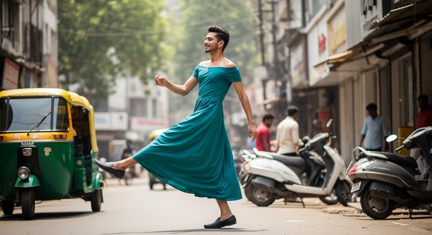 लड़की बनने का चस्का: लड़के ने ऑफ शोल्डर ड्रेस पहन बीच सड़क पर किया रैंप वॉक, वीडियो हुआ वायरल!