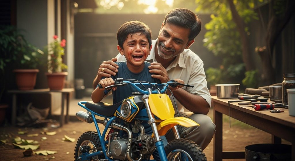 Son's dirt bike demand, father's 'amazing feat' leaves millions emotional after watching the video!