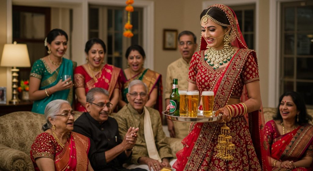 Beer Instead of Sweets: Newlywed Bride Breaks Old Tradition, Video Creates Sensation!