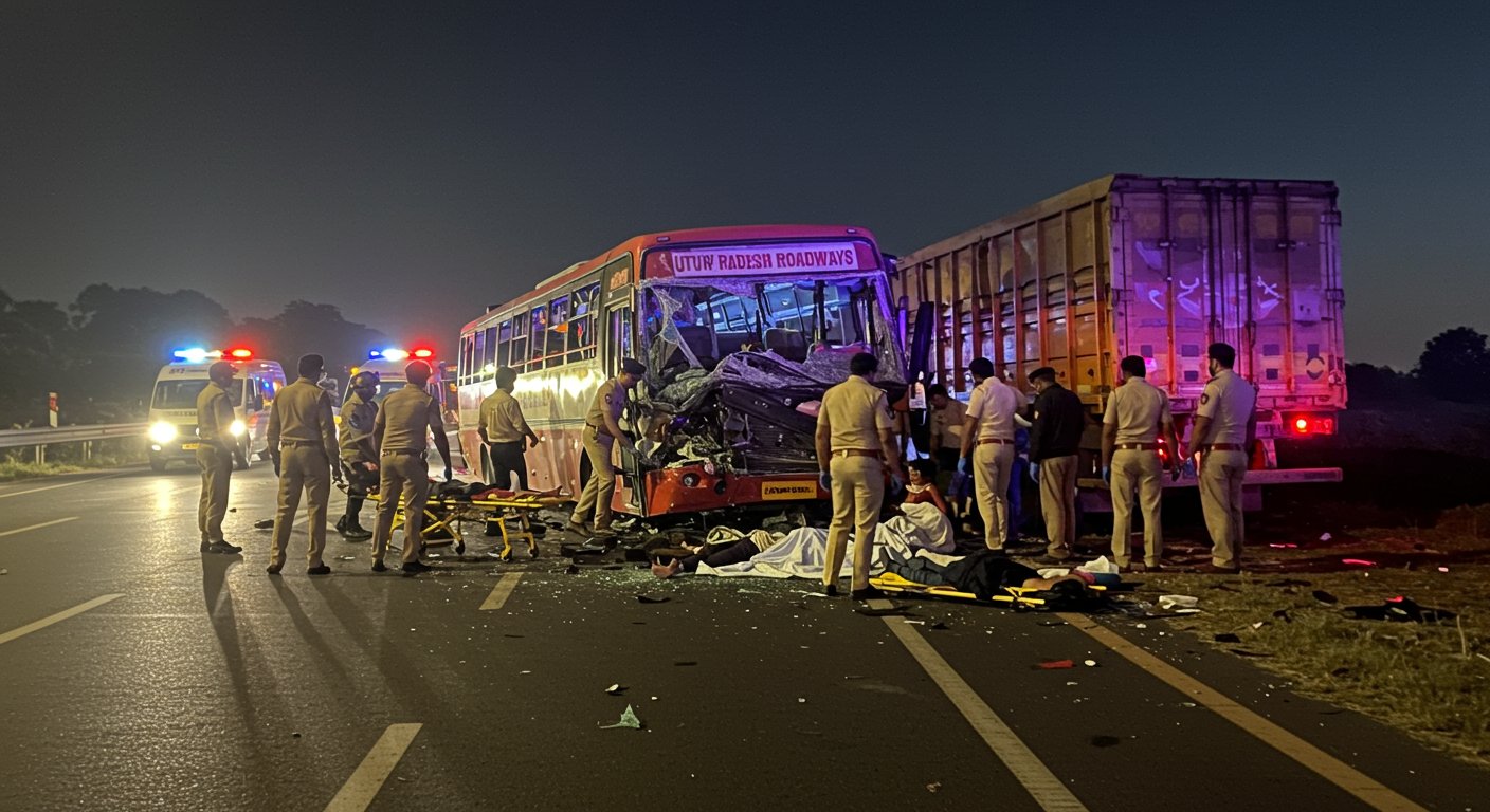 बदायूं हाईवे पर भीषण हादसा: खड़े ट्रक से टकराई रोडवेज बस, ITBP जवान और ड्राइवर समेत दो की मौत, नौ गंभीर घायल