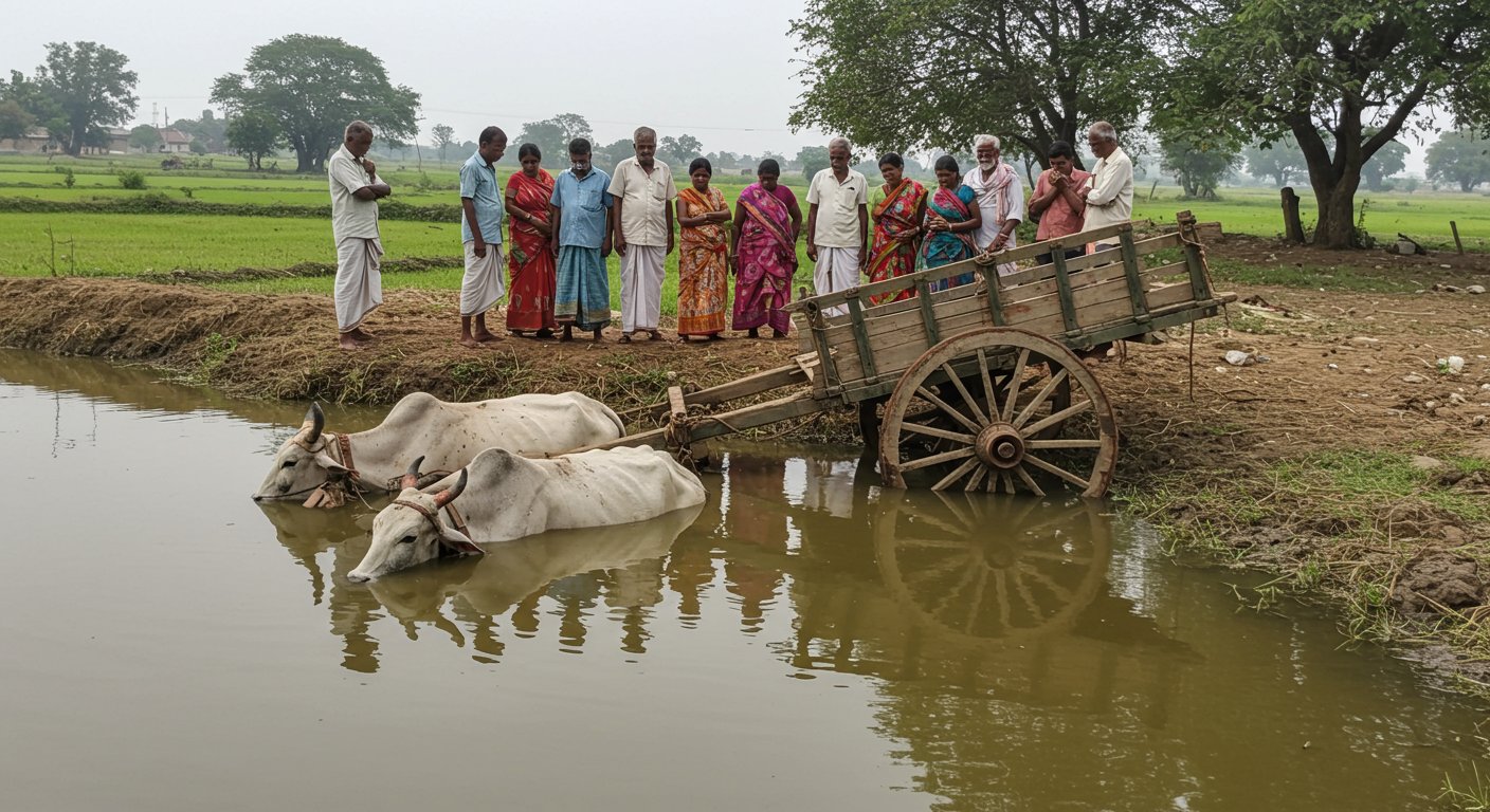 यूपी: तालाब में गिरी अनियंत्रित बैलगाड़ी, पिता-पुत्र और बैलों की दर्दनाक मौत से मचा कोहराम