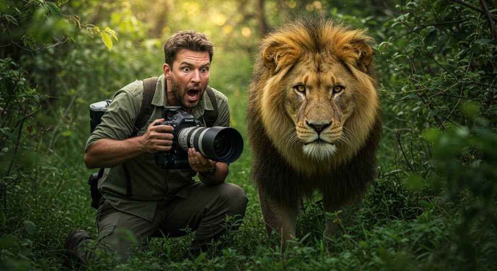 A cameraman was taking photos in the jungle when a lion suddenly appeared, and then... an astonishing video went viral!