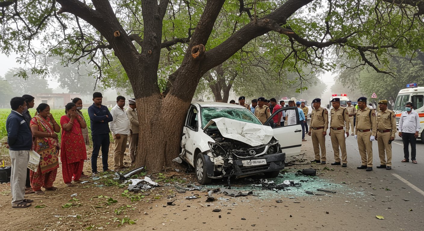यूपी का दिल दहला देने वाला हादसा: मौत बनकर दौड़ी कार, 5 ने गंवाई जान; अगर पेड़ न होता तो मंजर और भयावह होता