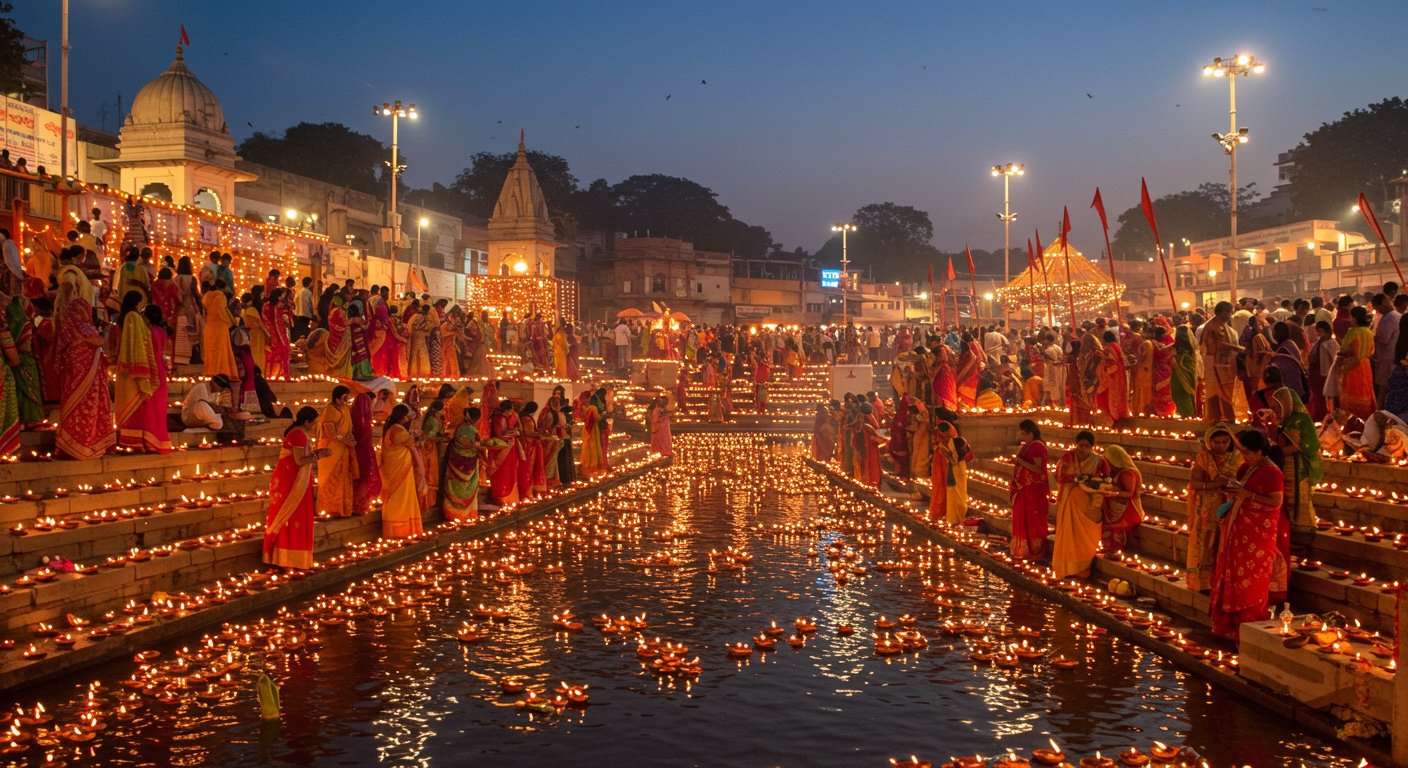 छठ महापर्व 2025: रोशनी से जगमगाए नदियों के घाट, महिलाओं ने लिया 36 घंटे के निर्जला व्रत का संकल्प – तस्वीरें हुईं वायरल