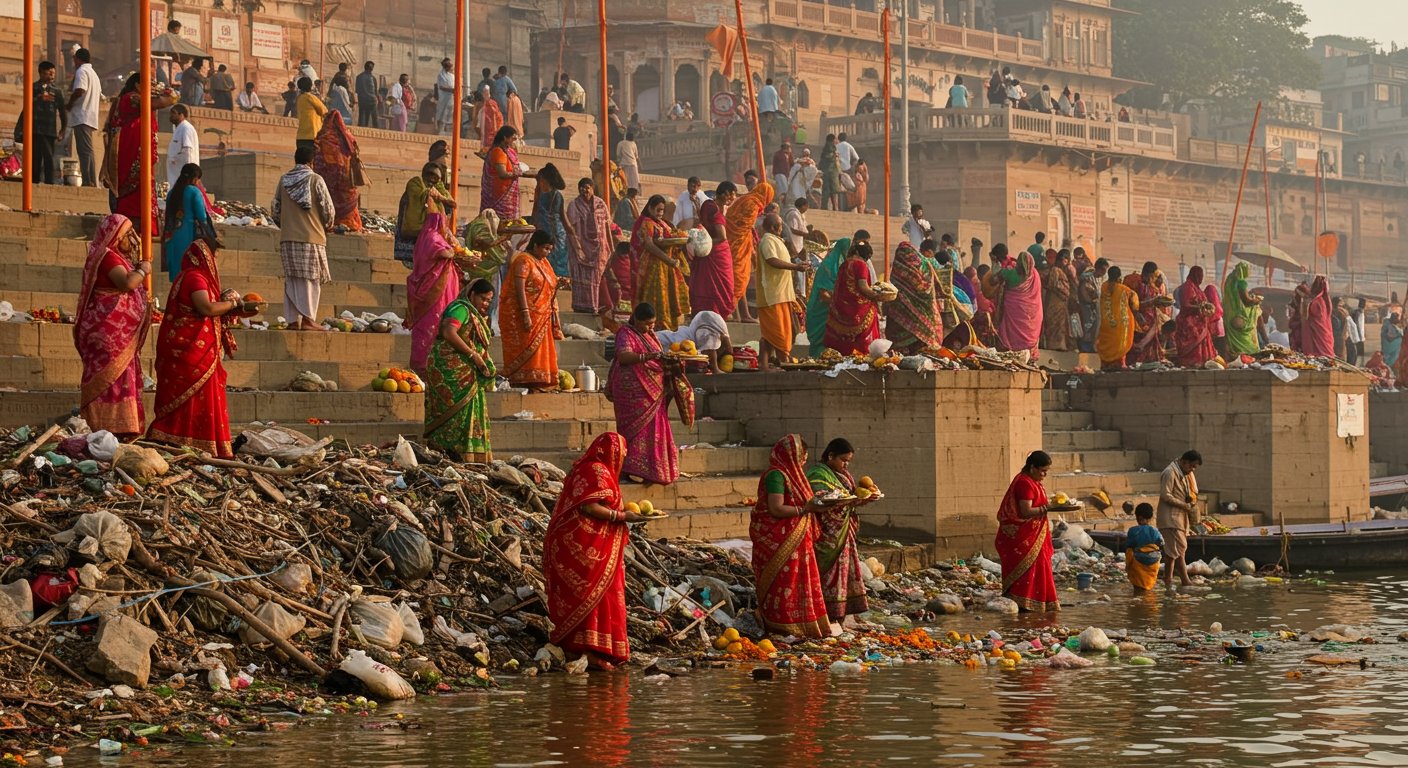 छठ पूजा 2025: काशी के 84 घाटों पर मलबे का अंबार, वेदी और अर्घ्य को लेकर भक्त परेशान
