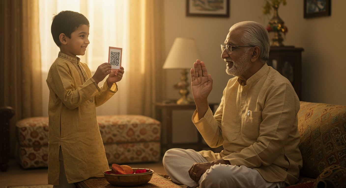 डिजिटल हुआ बच्चों का शगुन: QR कोड से मांगा आशीर्वाद, खूब हो रही तारीफ!