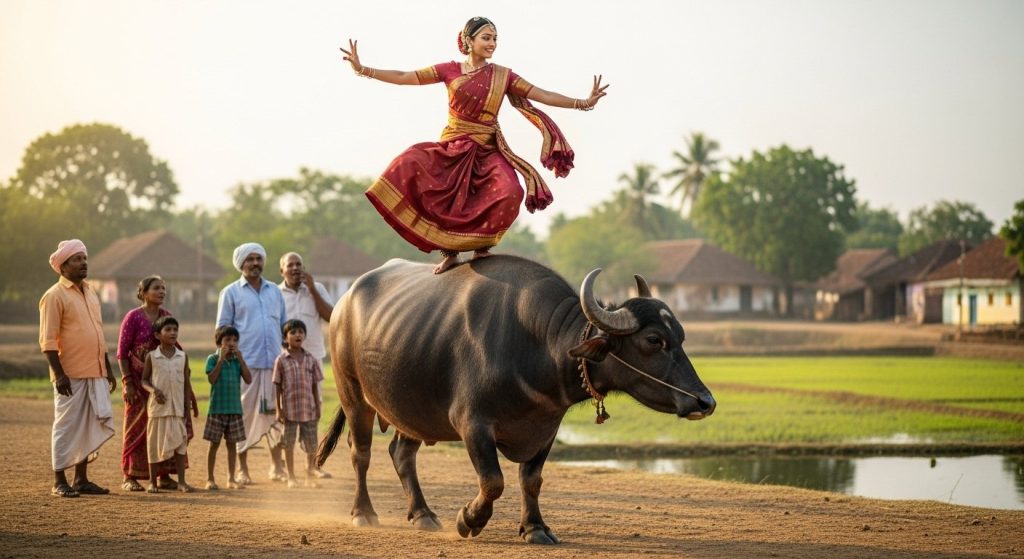 Riding on a buffalo, the woman performed such an amazing dance that viewers were left wide-eyed!