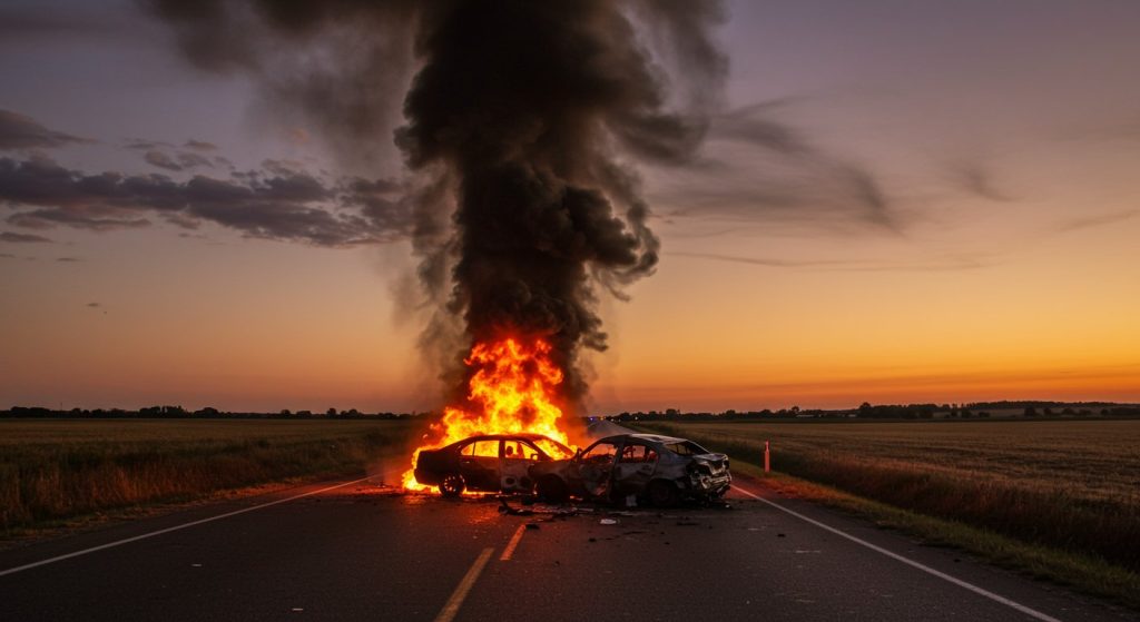 Two Cars Collide, 4 Dead, 2 Burnt Alive: Horrific Accident in Mhow, Indore; One Car Catches Fire After Collision