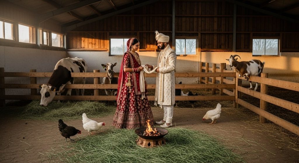 Bizarre Wedding: Couple tied the knot in animal shed, photos went viral!
