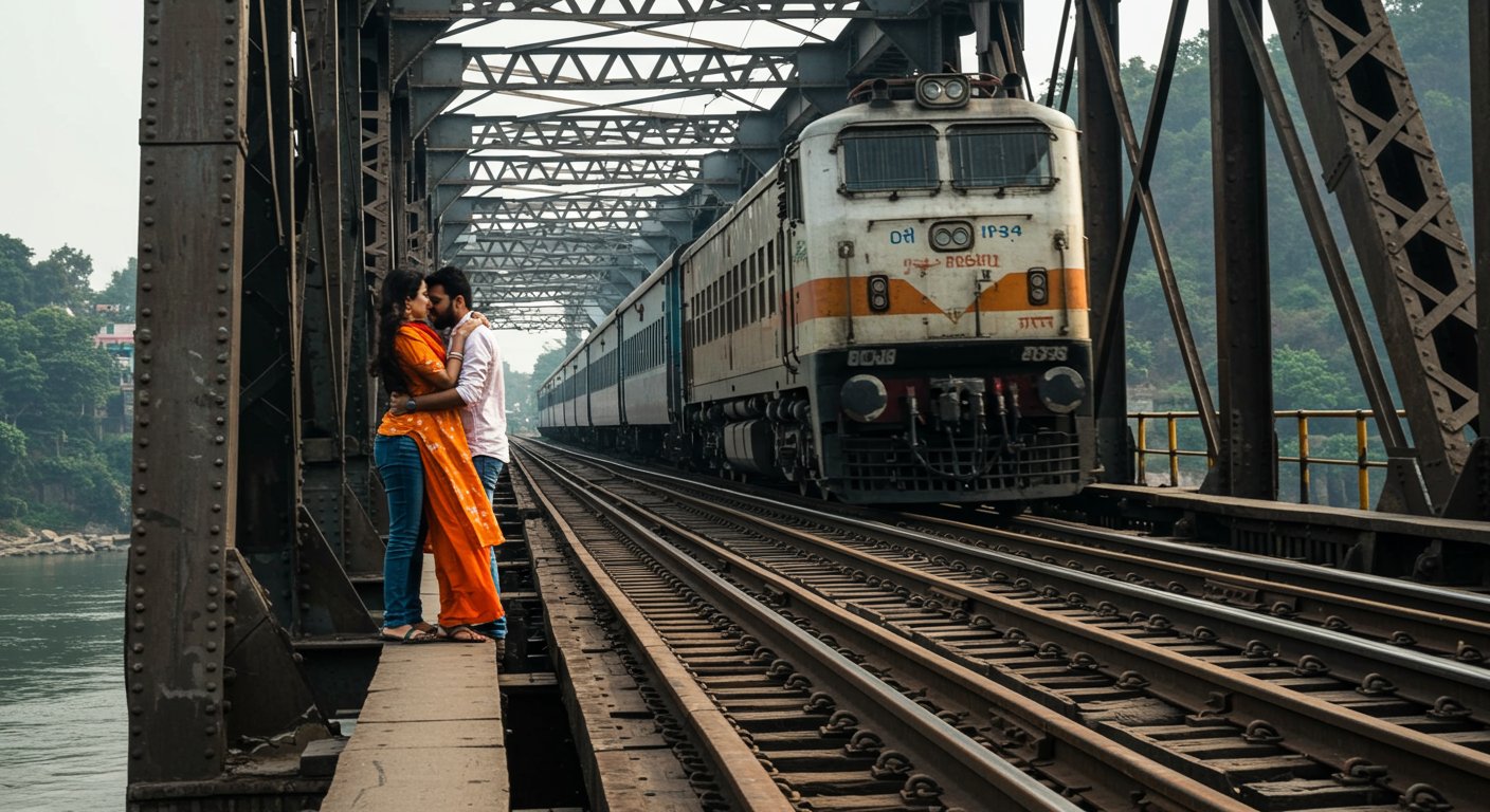 जान जोखिम में डालकर रेलवे पुल पर रोमांस: बगल से गुज़री ट्रेन, वायरल वीडियो देख जनता ने की ‘जेल’ की मांग