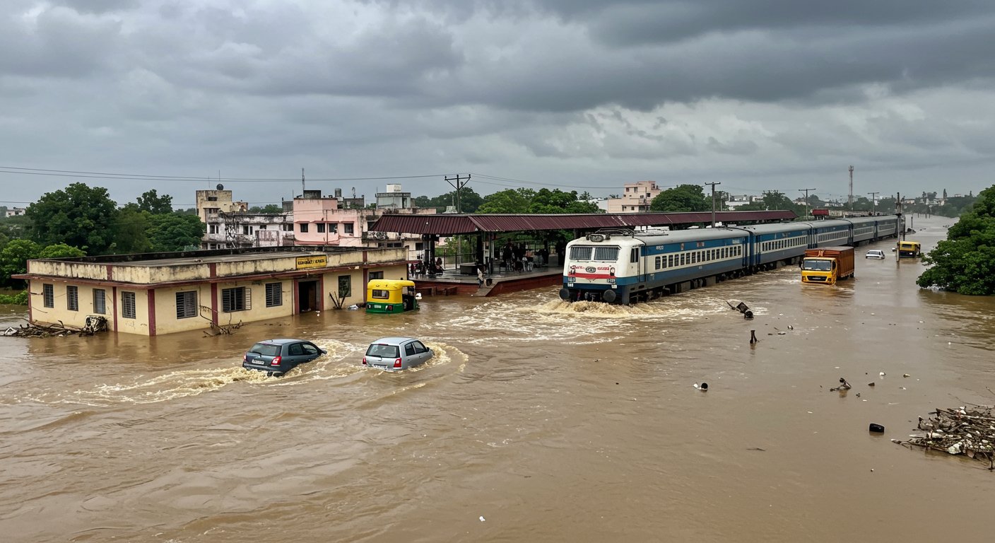 तूफान मोन्था से तेलंगाना में तबाही, स्कूल डूबा:कार-ट्रक बहे; रेलवे स्टेशन पर पानी भरा, एक्सप्रेस ट्रेन को रोकना पड़ा